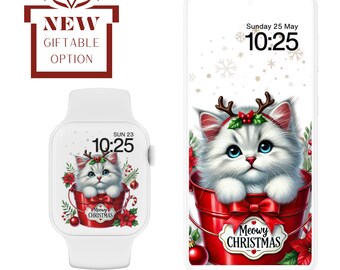 Christmas Kitten Wallpaper Set for iPhone & Apple Watch (Digital Download)