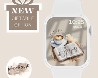 Coffee & Jesus Apple Watch Wallpaper, Beige Watercolor Aesthetic (Digital Download)