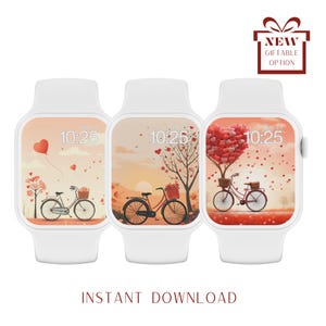 Fondos de pantalla digitales con temas de bicicletas vintage de San Valentín, fondo de pantalla rojo y rosa, conjunto de 3 protectores de pantalla, fondo de pantalla de bloqueo, reloj inteligente, Apple Watch