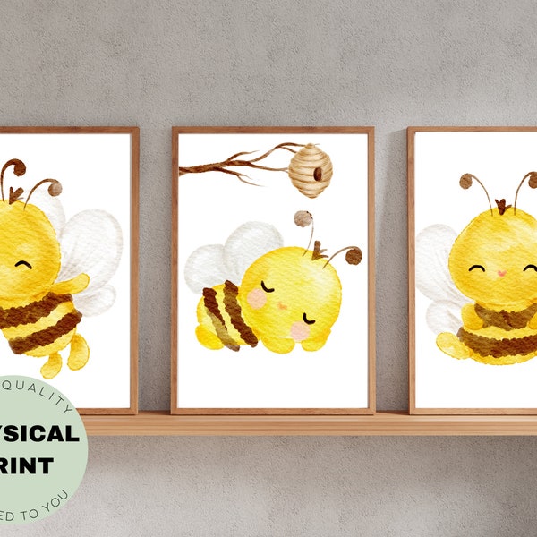 Baby Bee Set of 3 Prints - Nursery Wall Art Decor - Cute Bee Illustrations - Gender-Neutral Prints - Bee-Themed Nursery - Newborn Gift