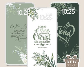3 Christian Watercolour Scripture Verse Bible Design Digital Wallpapers for iPhone Smartphone Aesthetic Lockscreen Screensaver background