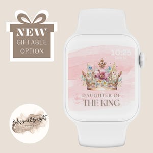 Aquarelle Floral Crown « Fille du Roi » Lockscreen Wallpaper, Christian Quote Style Screensaver Iphone Smartwatch, Design religieux