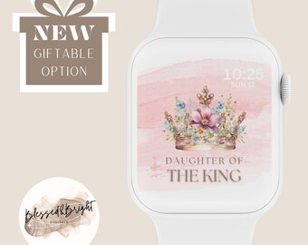 Watercolour Floral Crown 'Daughter of the King' lockscreen Wallpaper, Christian Quote Style Screensaver Iphone Smartwatch,Religeous Design