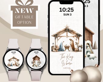 Watercolor Nativity Scene Wallpaper | Christmas Phone & Watch Lockscreen (Digital Download)