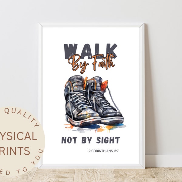 Christian wall art, boys room, Bible verse art, christian teenager, green, Teen room decor, Teen sneakers, trainer art, Christian kids