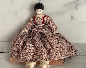 China Head Doll, Porcelain Head Doll, Antique China Doll, Black Hair China Head Doll, Short Hair Doll, Victorian Doll, Collectible Doll