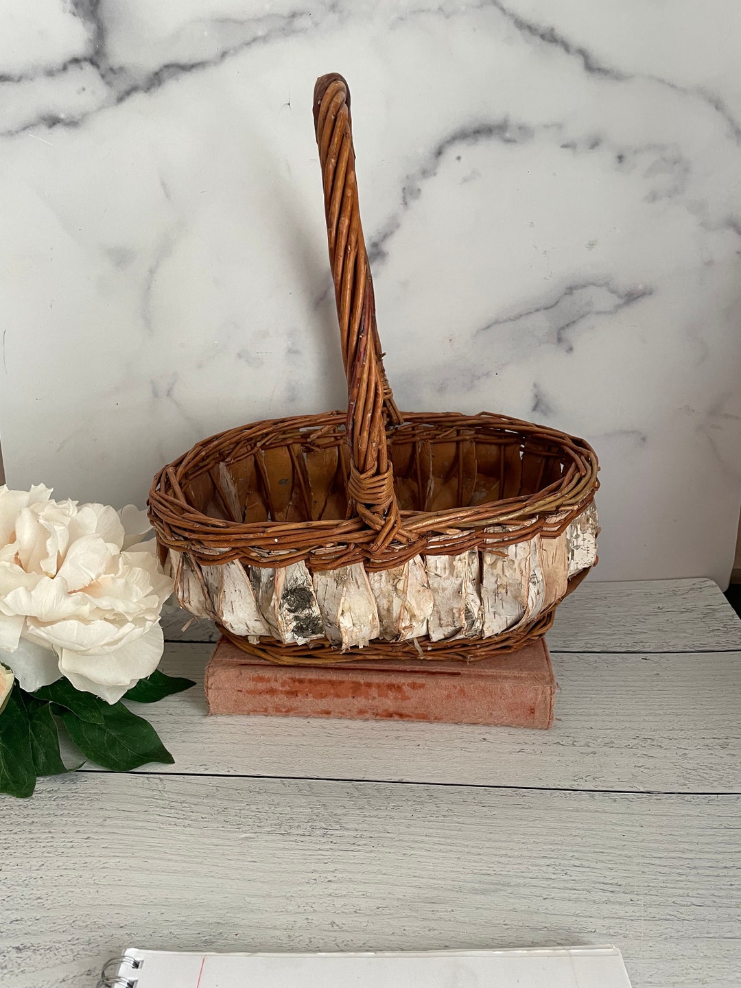 Vintage Basket, Birch Bark Basket, Birch Woven Basket, Handwoven Basket ...