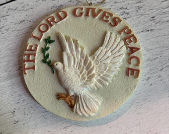 Vintage The Lord Gives Peace Dove Ornament | Christian Christmas Ornament | Religious Holiday Decor | Dove with Olive Branch