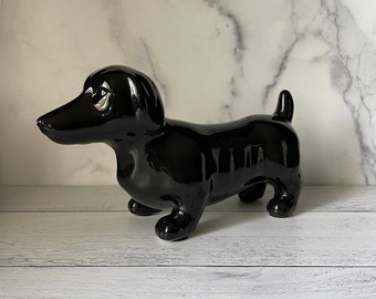 Vintage Porcelain Dog, Vintage Dachshund, Black Dog Decor, Dog Figurine, Dog Lover Gift, Dog Decor, Vintage home decor