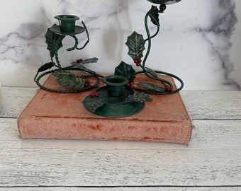 Holly Candle Holder, Christmas Candle Holder, Metal Candle Holder, Green Candle Holder, Holly with berries