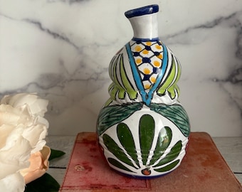 Vintage Mexican Pottery, Mexican Vase, Mexican Folk Art, Colorful Vase, Hand Painted Vase,