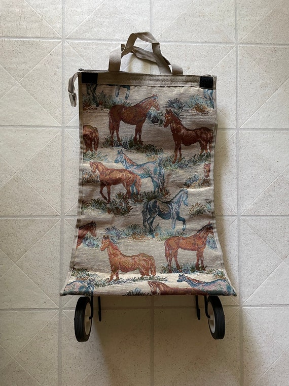 Vintage Rolling Bag, Horse Lover, Horse Bag, Rolling Horse Bag, Rolling Tote, Vintage Horse Bag, Horse Tapestry Bag, Tapestry Luggage,