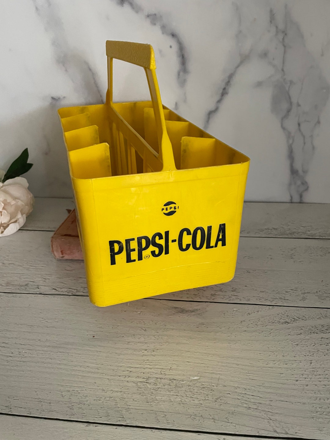 Vintage Pepsi, Pepsi Bottle Holder, Yellow Pepsi Storage, Pepsi Cola