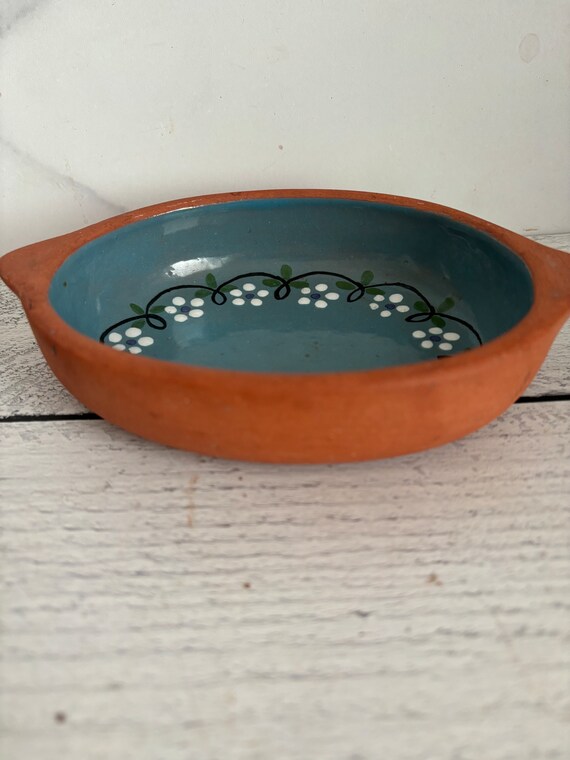 Vintage Catch All Dish, Vintage Ring Dish, Vintage Soap Dish, Red Clay Soap Dish, Blue Soap Dish, Hand Painted Soap Dish View 3