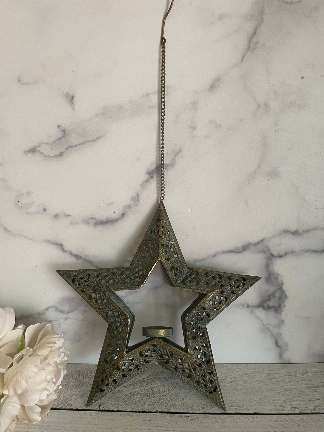 Star Candle Holder, Teal Candle Holder, Hanging Candle Holder, Hanging