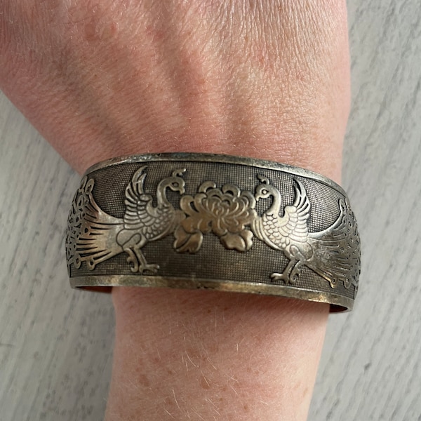 Vintage Bracelet, Wide Bracelet, Peacock Bracelet, Open Wide Bracelet, Cuff Bracelet, Vintage Bangle, Vintage Cuff Bracelet