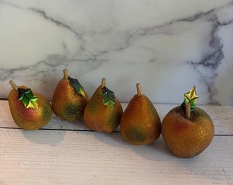 Fake Pear, Faux Pair, Deocative Pear, Pear Centerpiece, beaded pear, beaded apple, faux apple, decorative apple, fake apple, beaded apple
