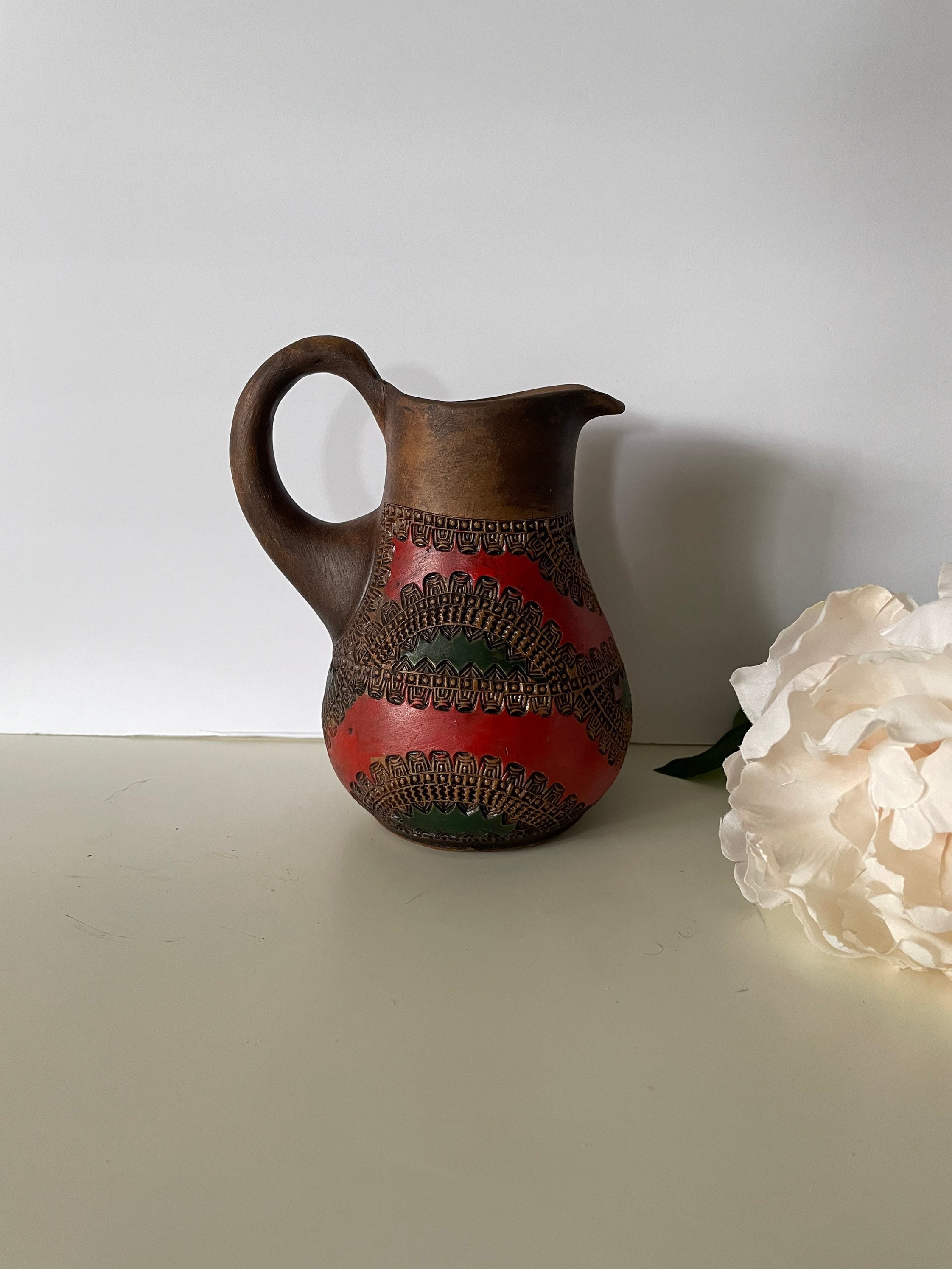 Color Pitcher Vintage Pitcher, Water Pitcher, Earth Color Pitcher, Orange Pitcher ...