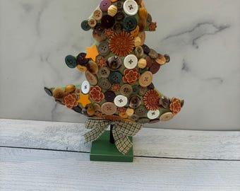 Christmas Cloth Tree, Christmas Button Tree, Hand Crafted Tree,  Primitive Christmas Tree
