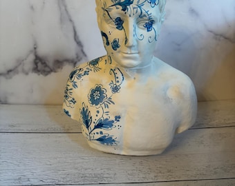Floral Bust, Renwil Men Bust, Blue Bust, White Bust, Decorative Bust, Flower Bust, Blue Flower Bust