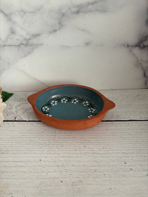Vintage Catch All Dish, Vintage Ring Dish, Vintage Soap Dish, Red Clay Soap Dish, Blue Soap Dish, Hand Painted Soap Dish View 2