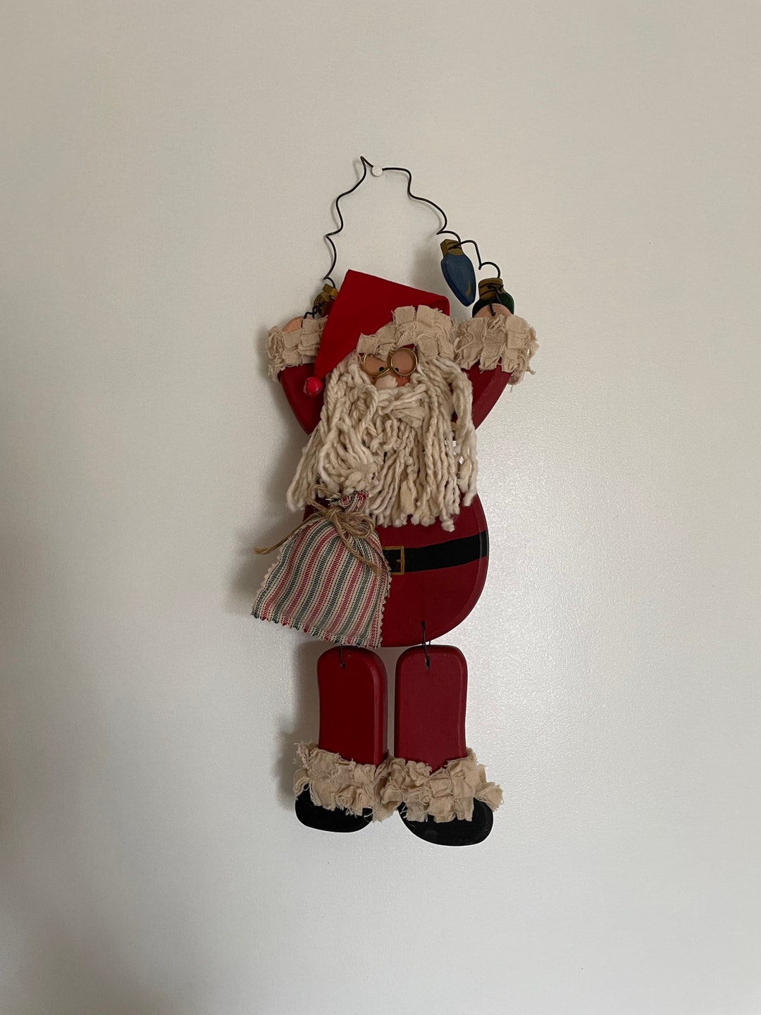 Hanging Santa, Wooden Santa, Santa Wall Decor, Vintage Santa, Moving