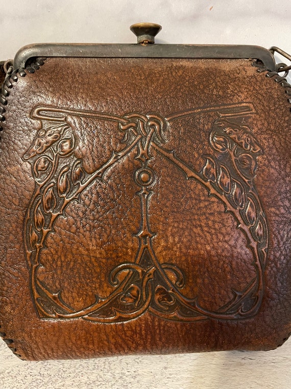 ANTIQUE ARTS & CRAFTS HAND TOOLED LEATHER PURSE MEEKER MADE ART NOUVEAU |  eBay