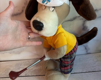 Vintage Duffers Mulligan 24K Co, Golf Dog, Plush Retired Golfer, Vintage Dog Toy