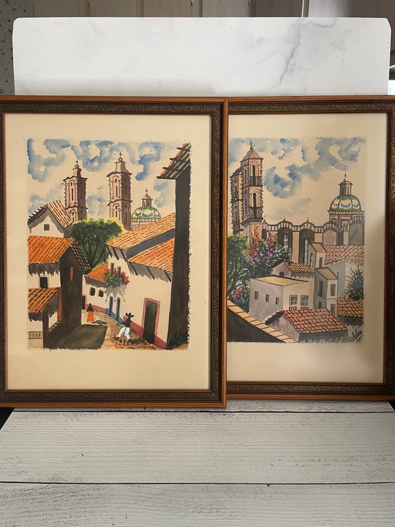 Vintage Watercolor Print, Vintage Mexican Painting, Santa