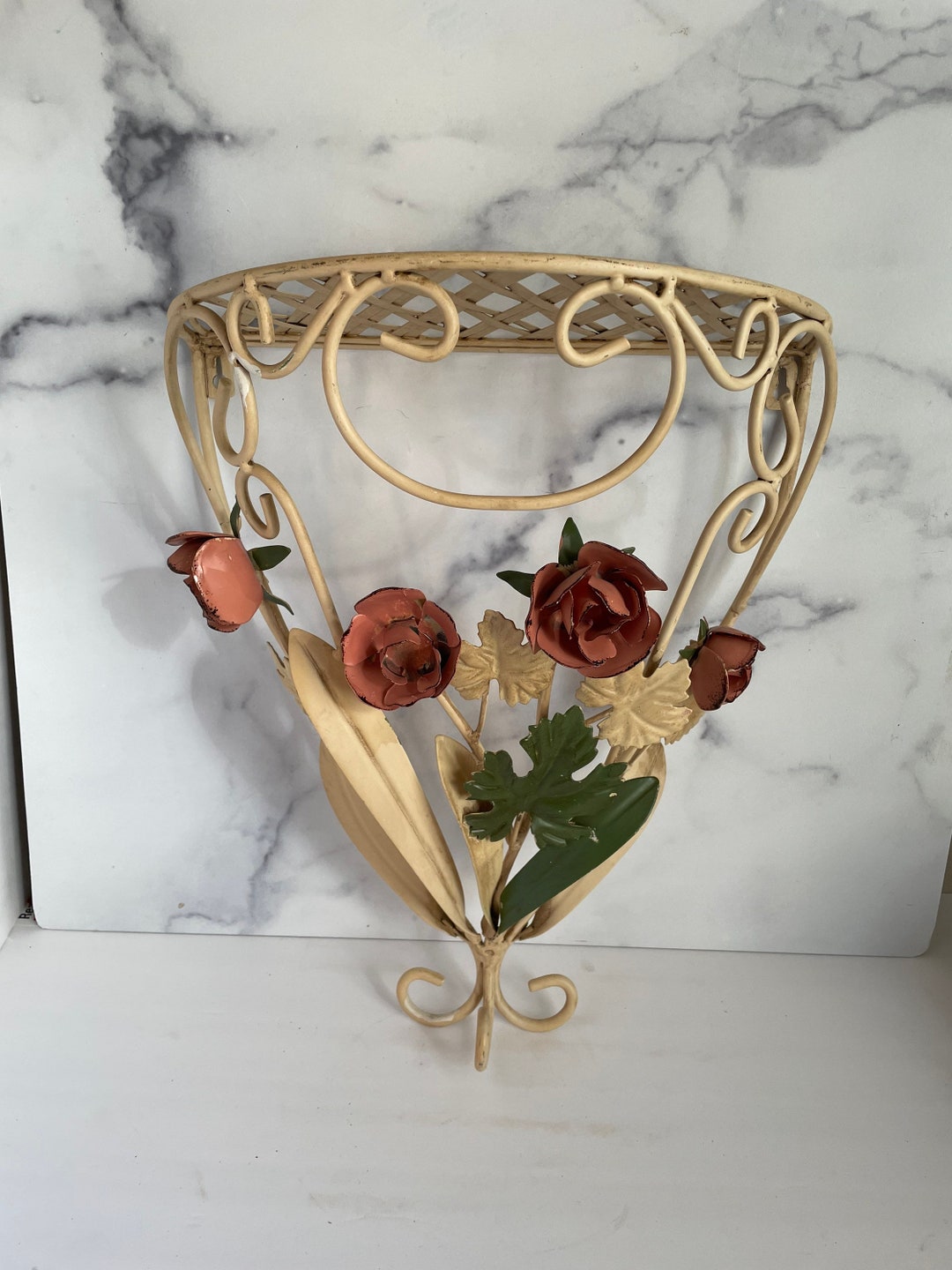 Vintage Iron Wall Shelf Floral Basket Shelf Flower Wall Etsy