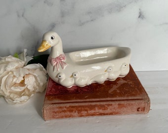 Vintage Ceramic Soap Dish, Fitz and Floyd, Ceramic Goose, Ceramic Duck and Ducklings, Goose with Goslings, Vintage Bathroom Decor