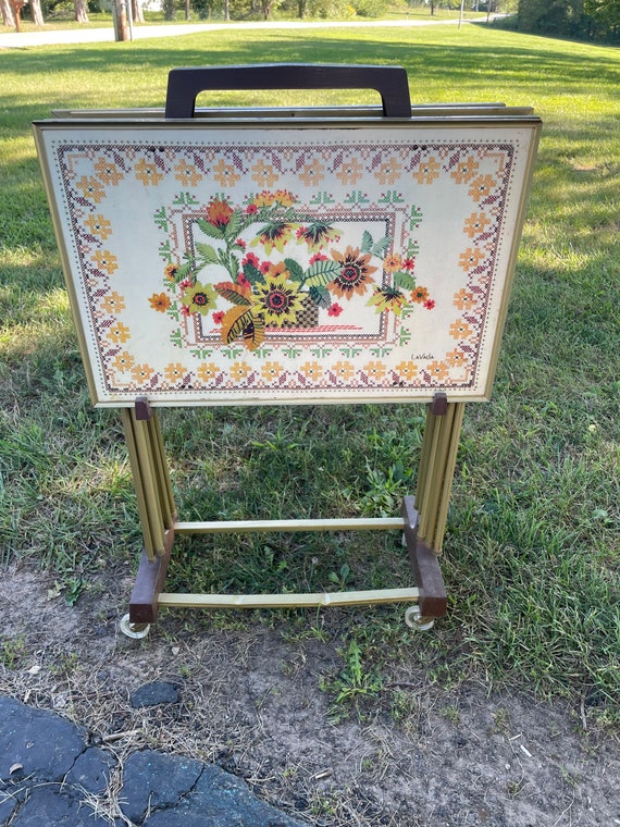 Lavada Folding TV Trays Faux Cross Stich Design TV Trays Etsy