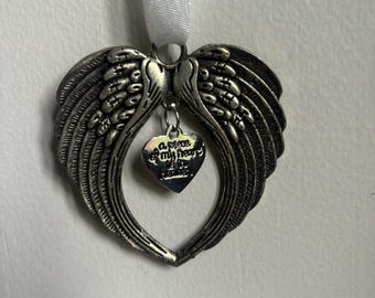 Memorial ornament, angel wings ornament, heaven ornament, remembering ornament, piece of my heart ornament
