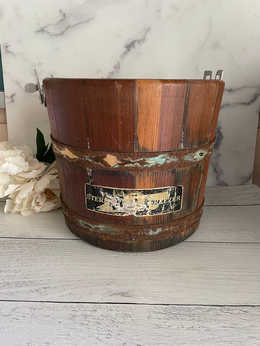 Wooden Ice Cream Bucket, Vintage Ice Cream Bucket, Rusting Ice Cream