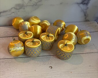 gold ornament, gold ball ornaments, glitter ornament, gold Christmas tree, yellow ornament, yellow satin ornament