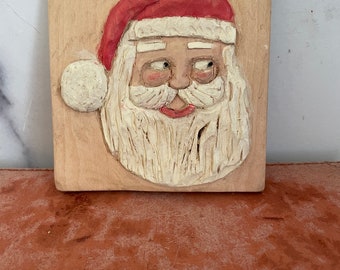 Vintage Santa Ornament, old Santa Ornament, Santa Face Ornament, Collectible Santa Face, Primitive Santa, Wood Carved Santa