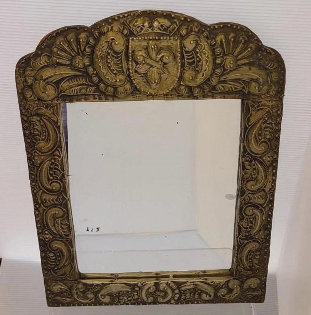 Vintage mirror punched tin mirror metal mirror oval mirror ornate