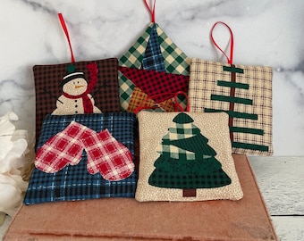 Primitive ornaments, cloth ornaments, farmhouse ornaments, vintage ornaments, handmade ornaments, sewn ornaments, rustic ornaments,