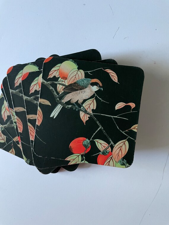 Bird Coasters Vintage Coasters Dark Coasters Japanese Art Etsy