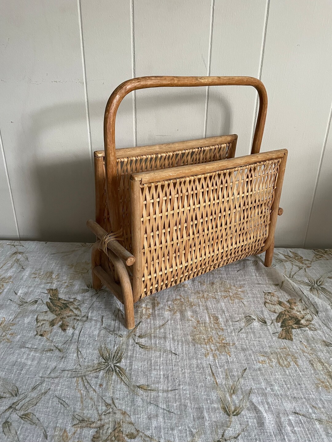Rattan Magazine Rack, Vintage Magazine Rack, Magazine Basket, Bent Wood ...