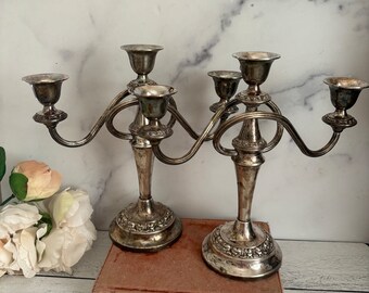 Two Twisted Candelabras, Vintage Candelabra, Candelabra Centerpiece, 3 arm Candelabra, Centerpiece Candlestick Holder, Victorian Decor