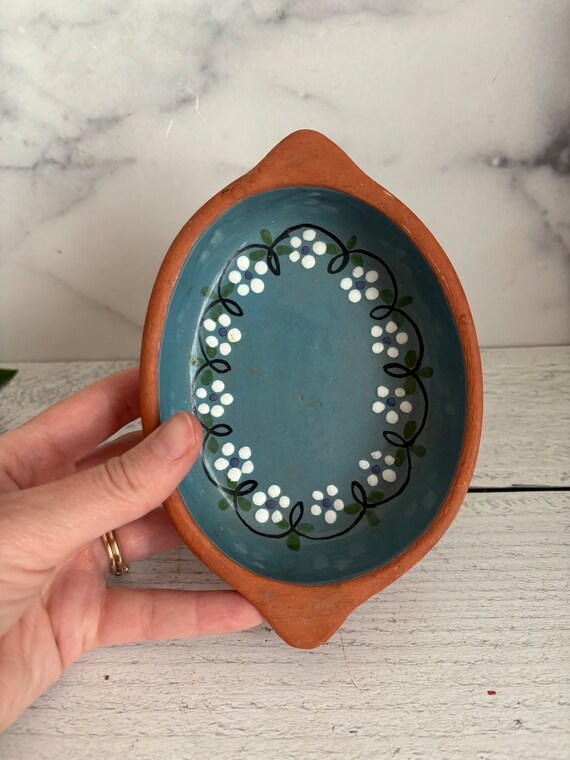 Vintage Catch All Dish, Vintage Ring Dish, Vintage Soap Dish, Red Clay Soap Dish, Blue Soap Dish, Hand Painted Soap Dish View 4