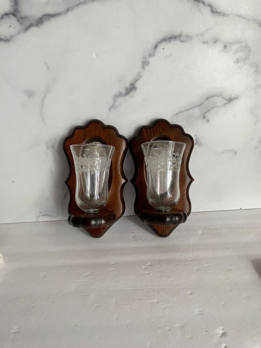 Wooden Sconce Votive Cups Wooden Sconce With Glass 80s Etsy