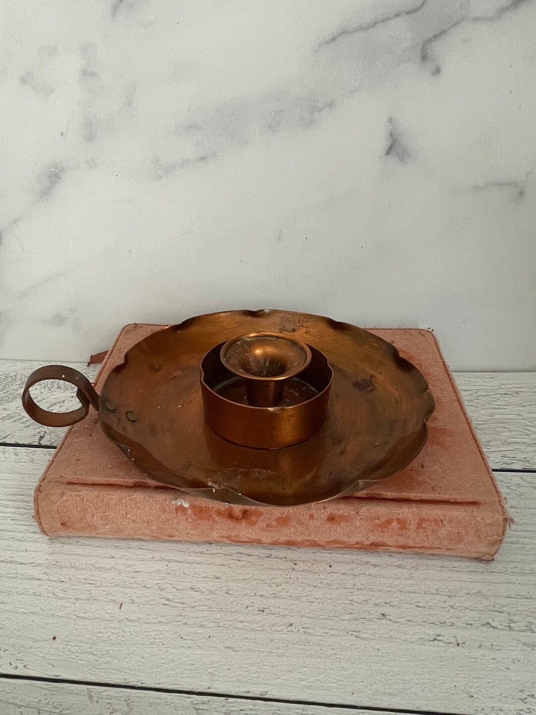 Vintage Copper Candle Holder, Ring Handle Candle Holder, Candle Holder