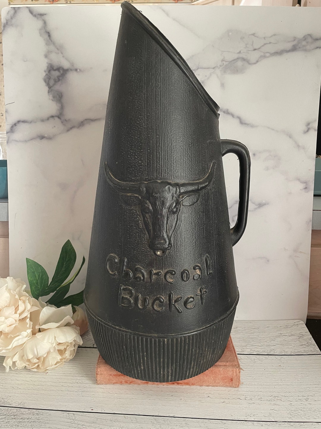 Charcoal Bucket Longhorn Bucket Vintage Bull Bucket Vintage Etsy