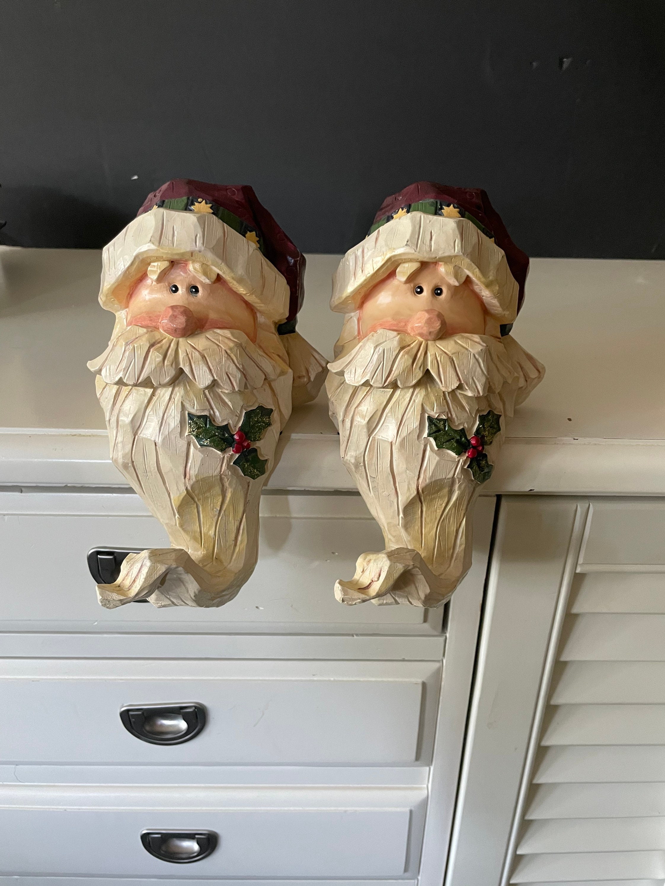 Santa Stocking Holder Folk Art Santa Santa Hooks Mantle Etsy