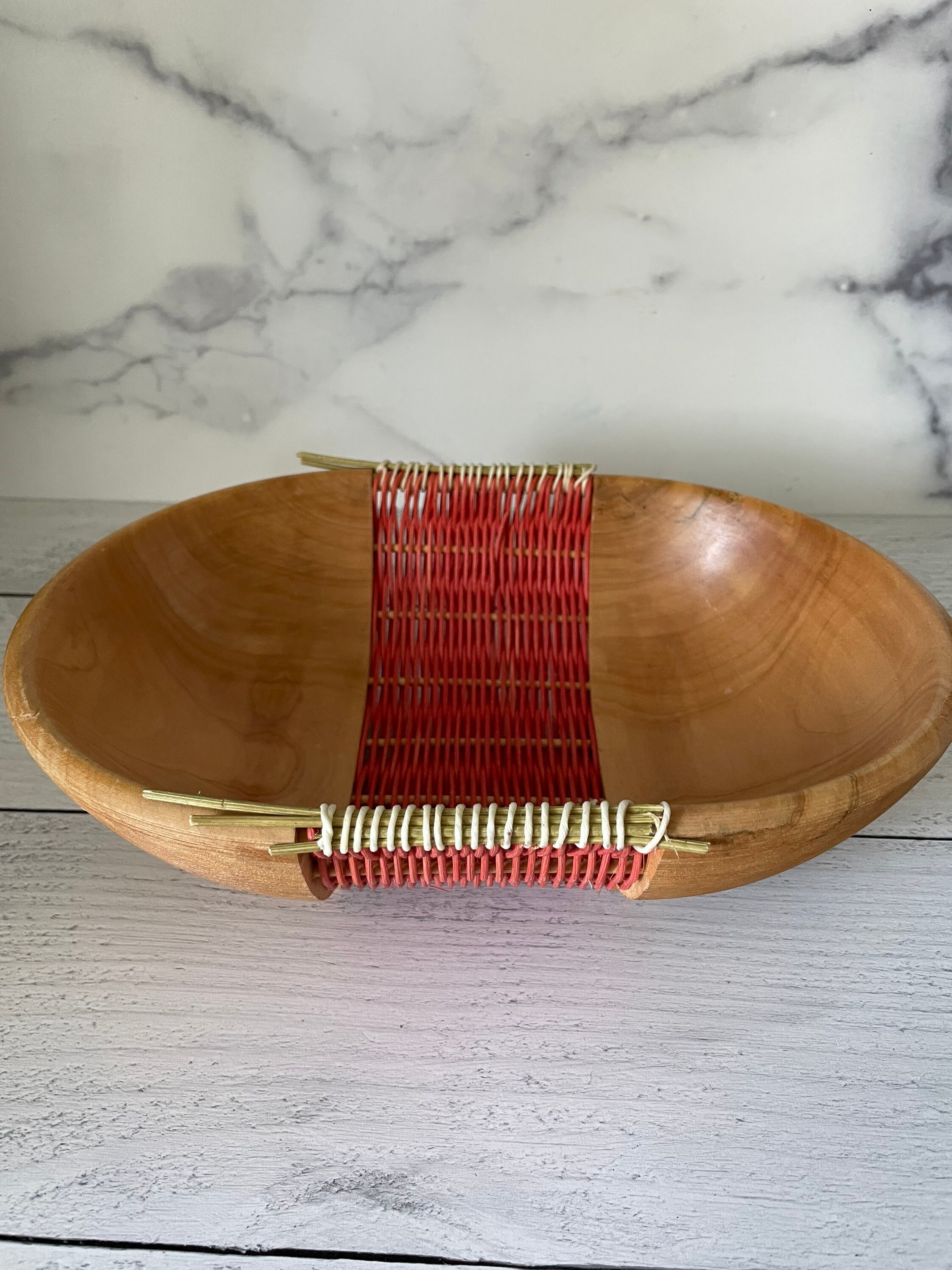 Vintage Woven Wood Bowl Wood Bowl Table Decor Table Center Etsy