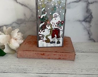 Glass Hurricane, Christmas Hurricane Candle, Santa Hurricane Candle, Christmas Candle Holder, Glass Santa Candle Holder