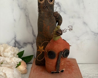 Primitive Black Cat, Primitive Pumpkin, Primitive Halloween, Vintage Black Cat, Vintage Halloween, Vintage Pumpkin, Cloth Cat, Cat Lover