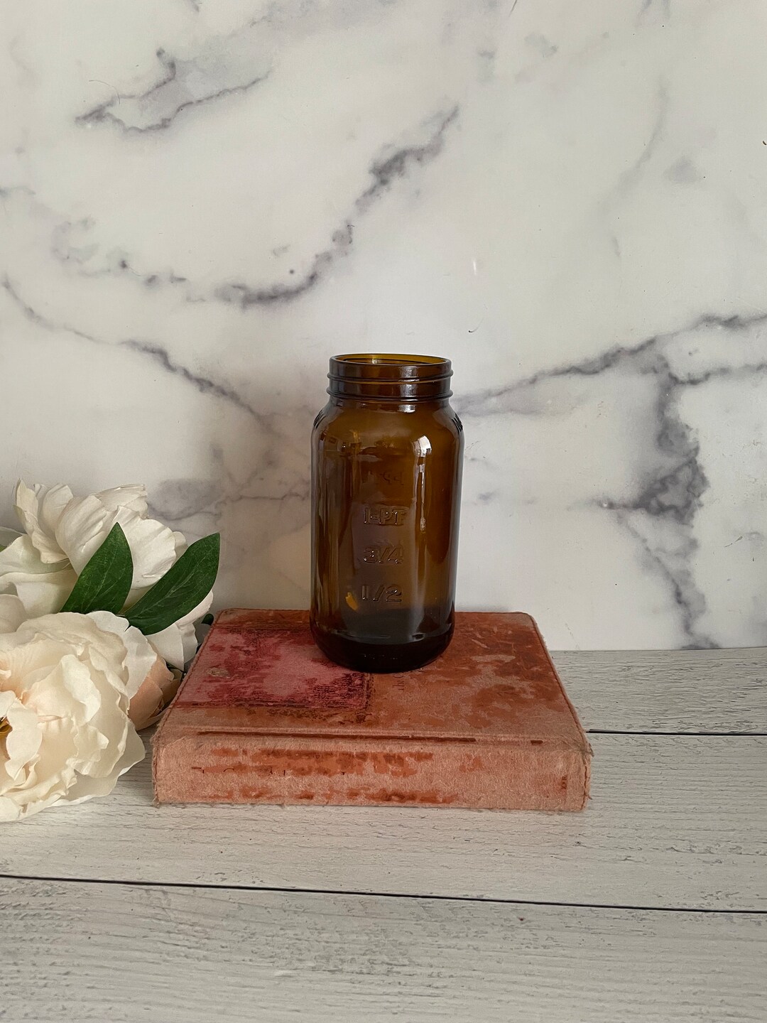 Vintage Mason Jar Amber Mason Jar Measuring Mason Jar Brown Etsy